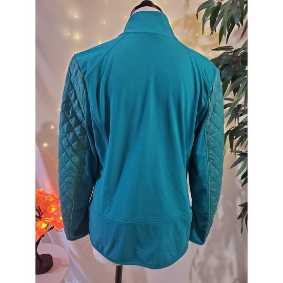 T by Talbots Diamond Quilted Teal Blue Zip Up Lightweight Jacket Womens Size L - Picture 3 of 12